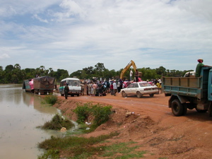 Washed out road in Cambodian countryside