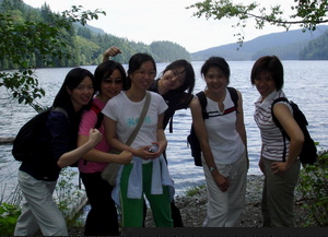 Several of my female Chinese classmates flex their muscles